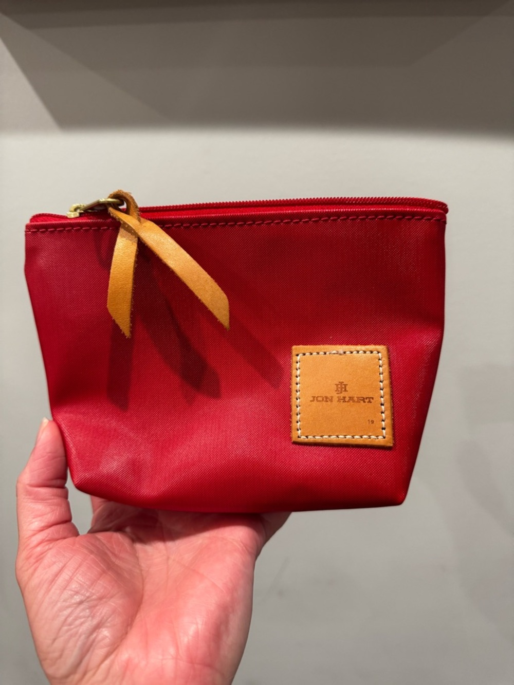 Jon Hart Chico Pouch Red Coated Canvas Leather Trim Makeup Travel Bag